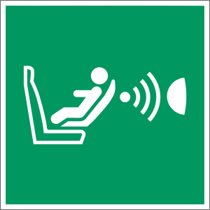 Rettungszeichen-Aufkleber "Erkennungssystem f. das Vorhandensein und Orientierung eines Kindersitzes (en: CPOD)"